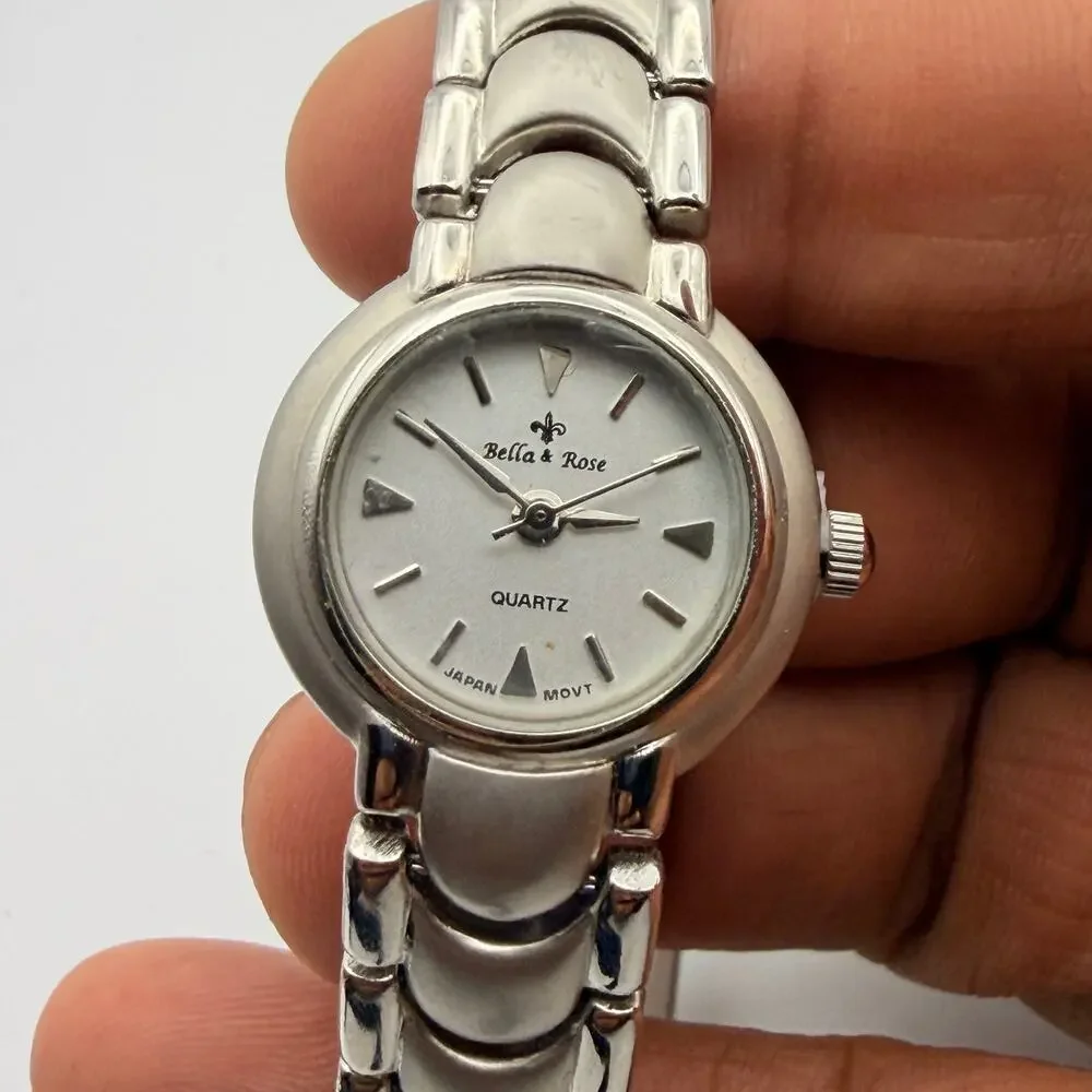 Elegant Bella & Rose Silver Quartz Ladies Bracelet Watch Working New Battery